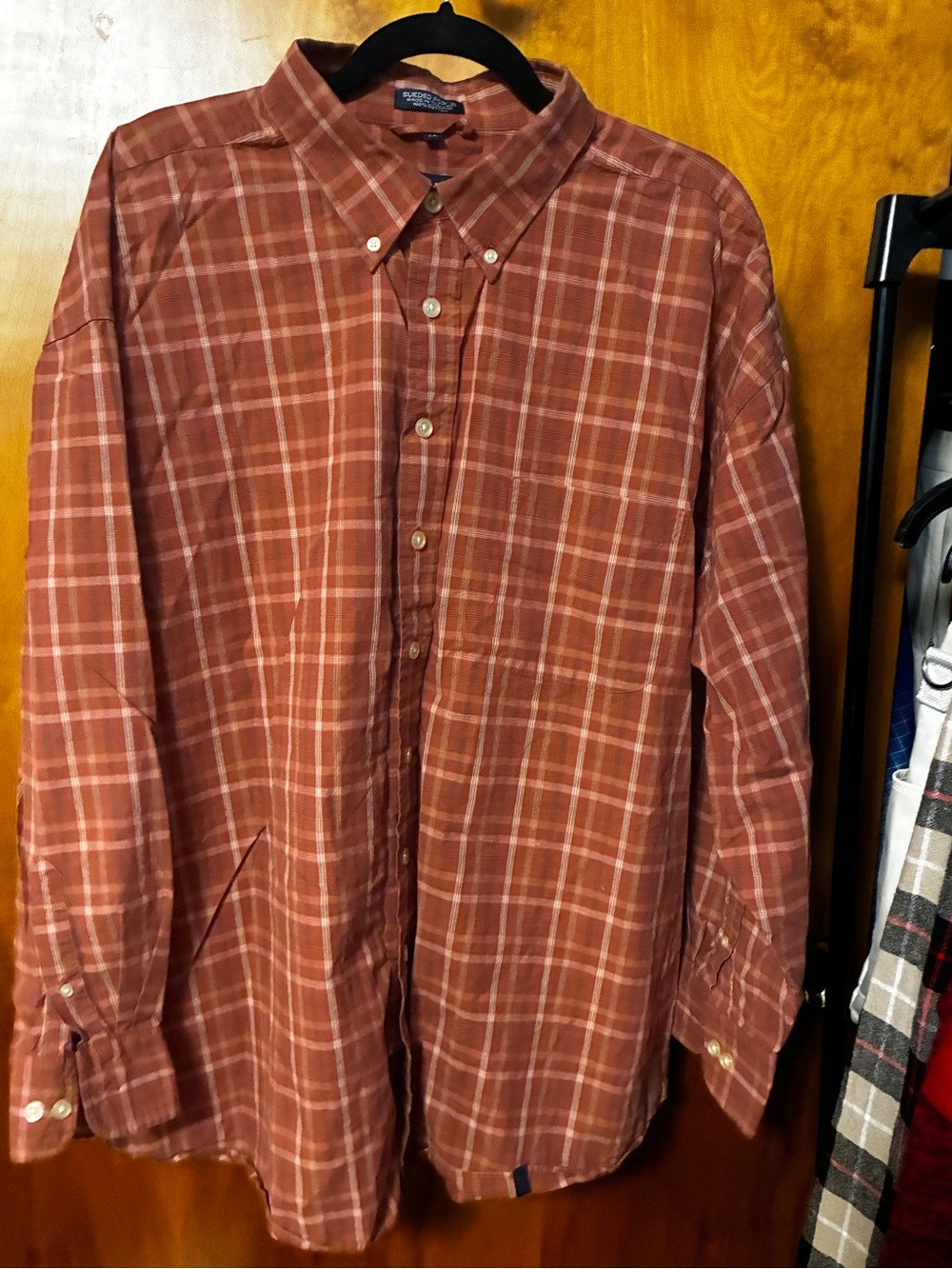 IZOD Men's Brown Rust Plaid Shirt Long Sleeve Button Up 2X